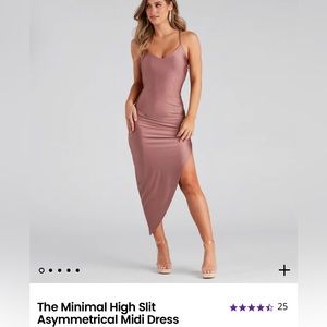 Windsor Minimal High Slit Asymmetrical Midi Dress, Rose Gold